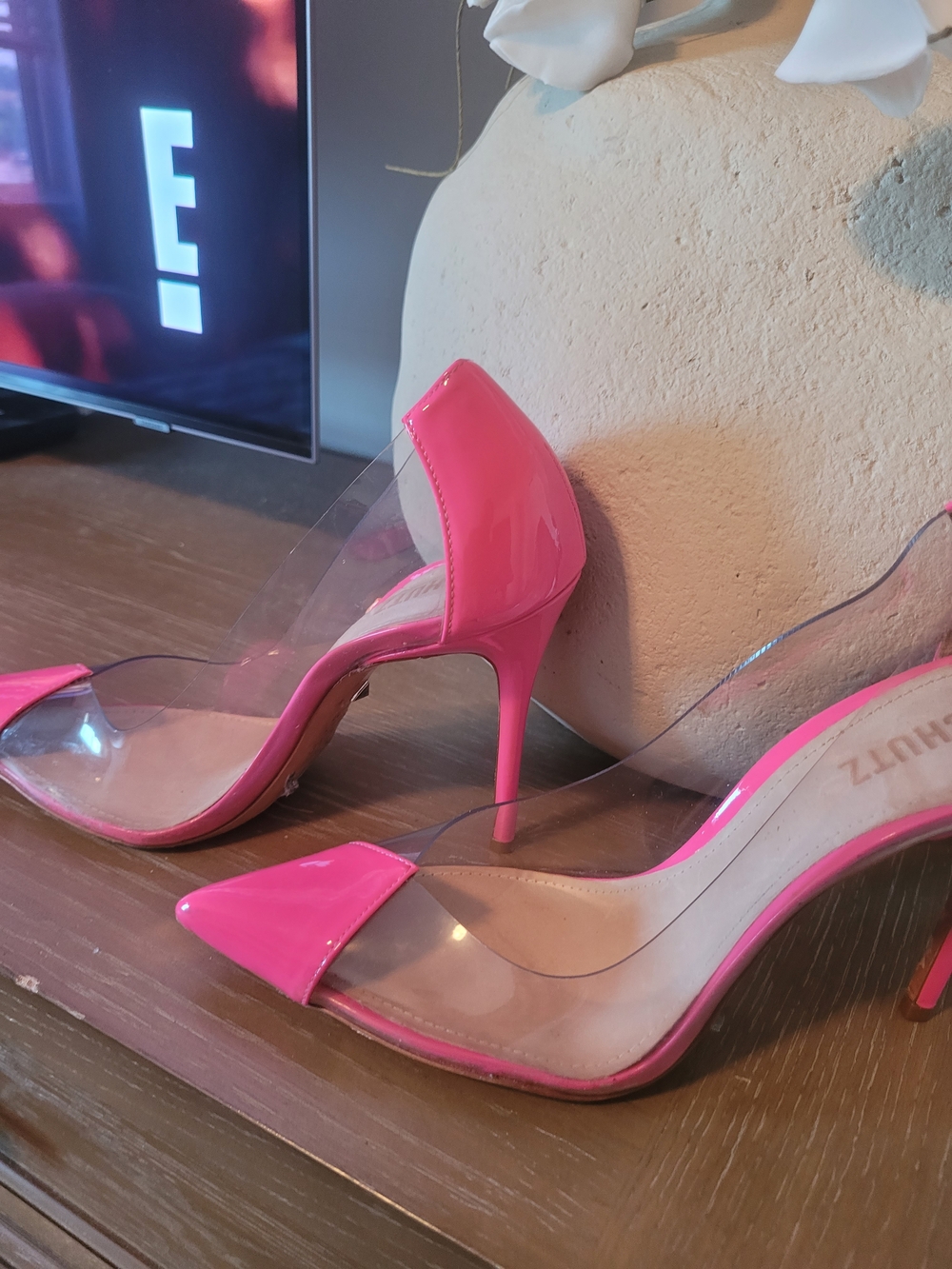 SCHUTZ Hot Pink Clear Strap Stiletto Heels